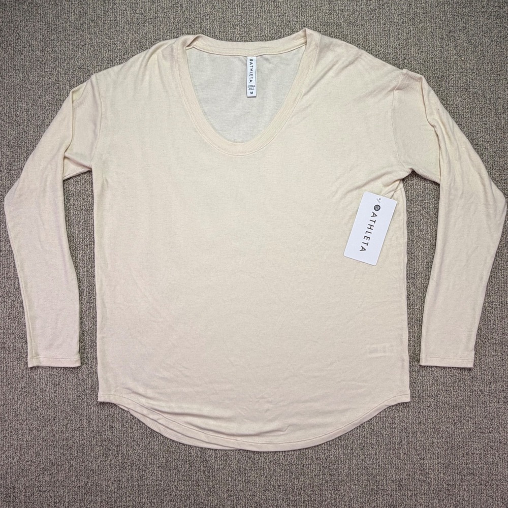 Athleta Cloudlight Rib Stratus Long Sleeve Top Cream Off White Medium NWT